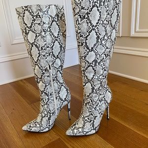 Faux snake skin print boots